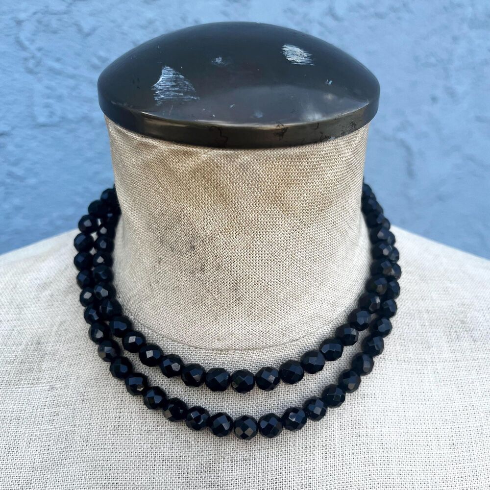 Vintage Black Beaded Necklace Miniamlist Century Costume Jewelry whimsygoth goth